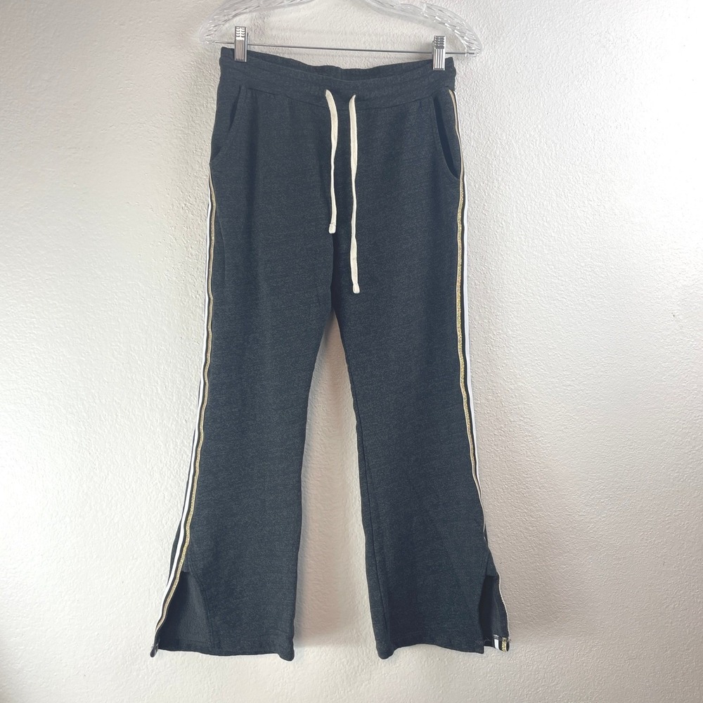 Sundry Charcoal Grey Wide Leg Sweatpants Gold Metallic Stripe Size 0 USA Made